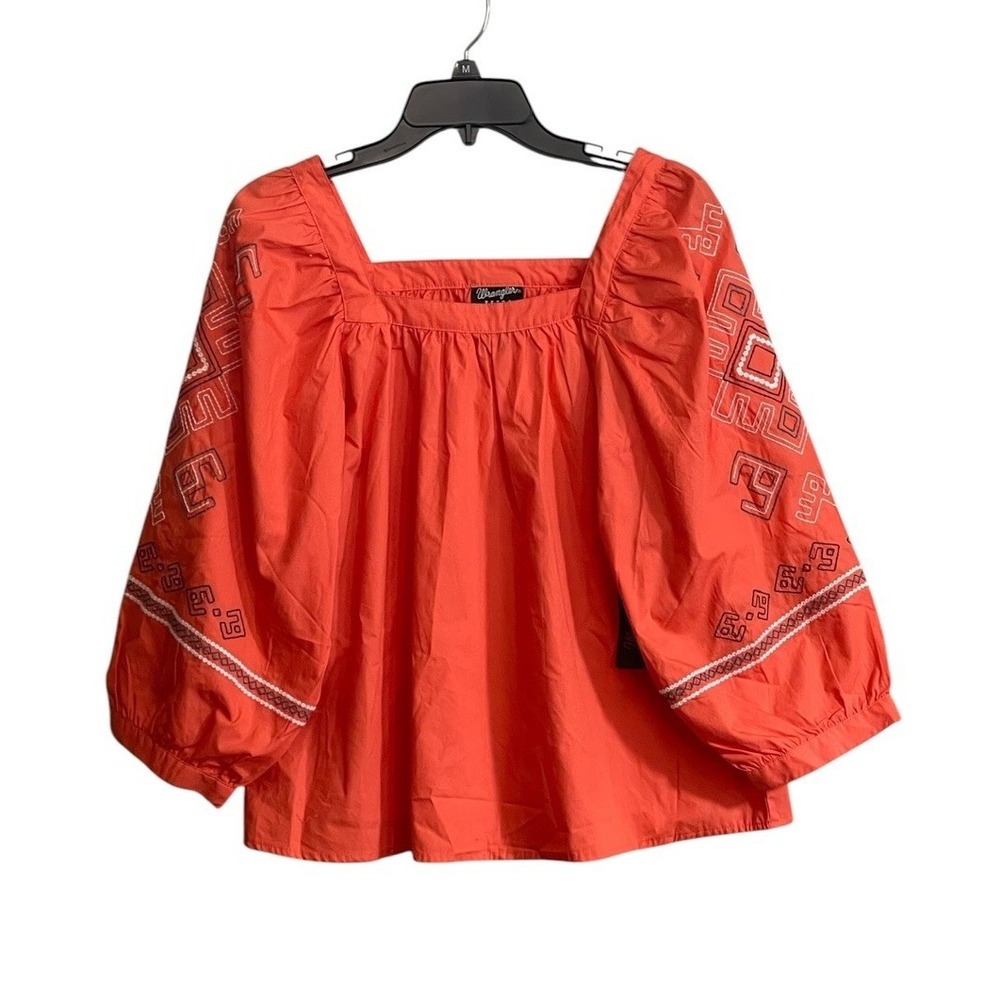 Wrangler Retro XL Orange Embroidered Top Westernwear BOHO Cowgirl Aztec